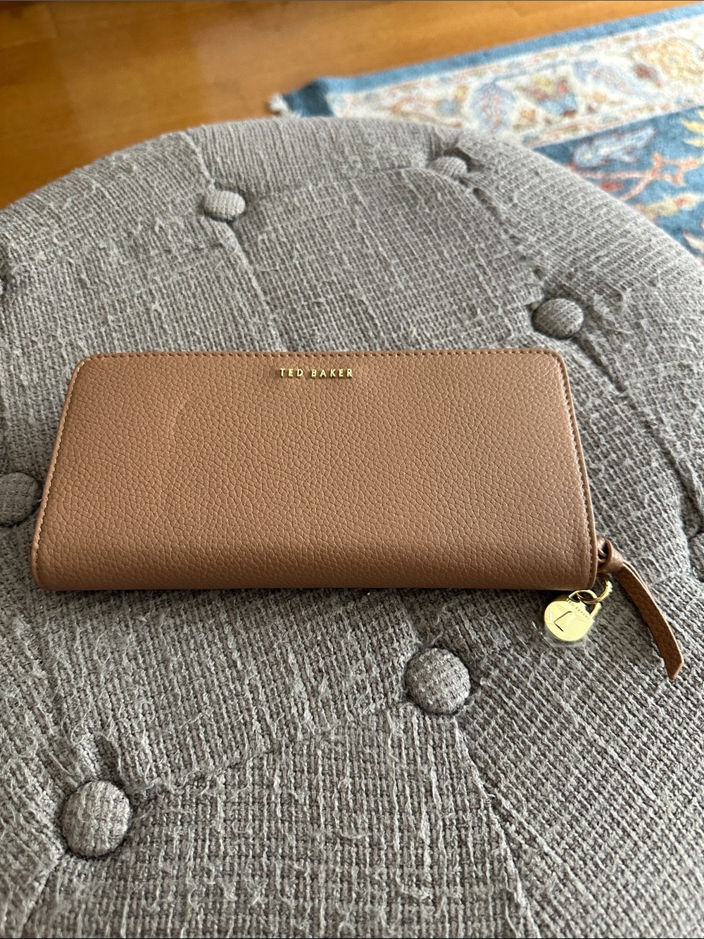 Ted Baker Brown Zip-Around Leather Wallet with Gold Charm
